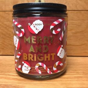 NWT Bath & Body Works Single Wick Candle Merry & Bright Crushed Candy Cane